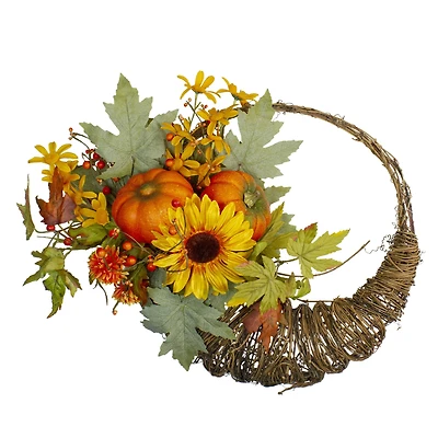 20" Cornucopia with Sunflower & Pumpkins Wreath