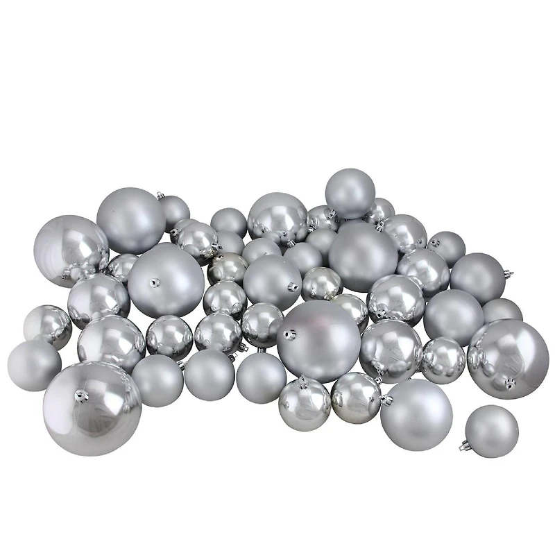 50ct. Silver Splendor Shatterproof 2-Finish Christmas Ball Ornaments