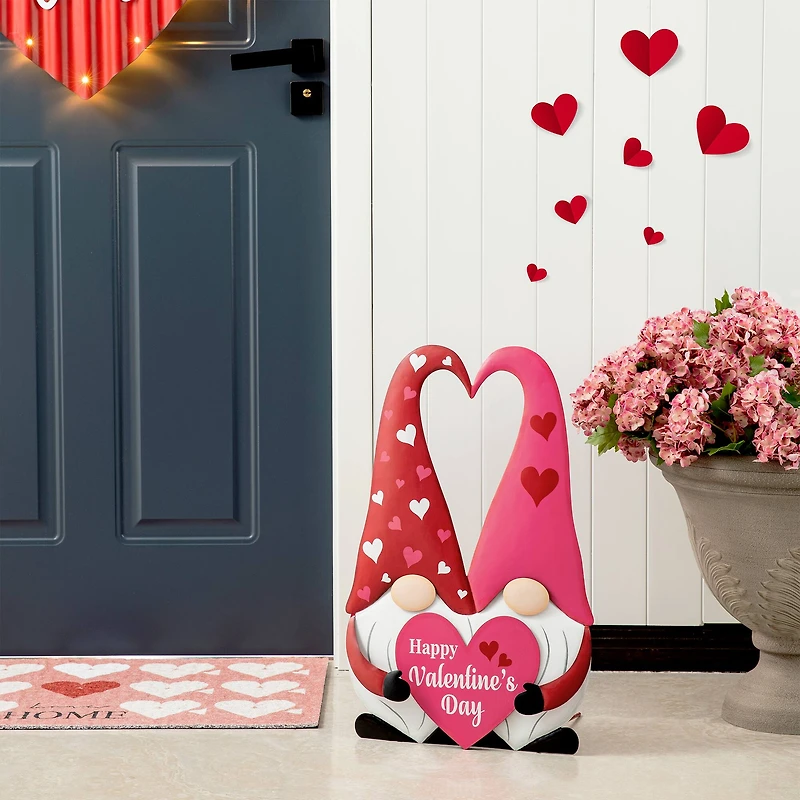 Glitzhome® 30" Valentine's Metal Gnome Couple Yard Stake