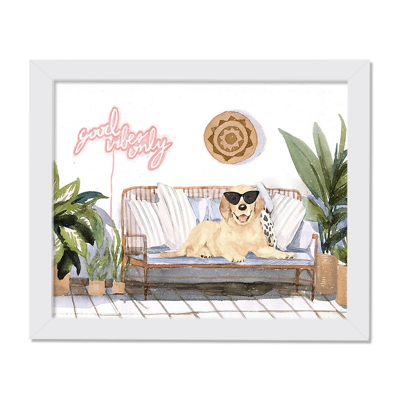 Good Vibes Only Puppy 1 11" x 14" White Framed Print Under Plexiglass