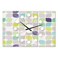 Designart 'Geometric Pattern With Leaves Oversized Mid-Century Modern Multipanel Wall Clock