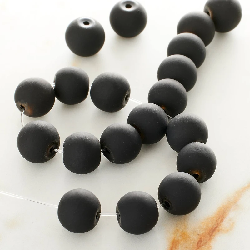 Black Glass Round Beads, 10mm by Bead Landing™