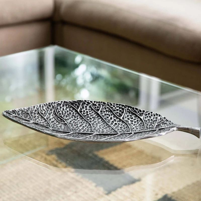 16" Antique Leaf Decorative Accent Tray