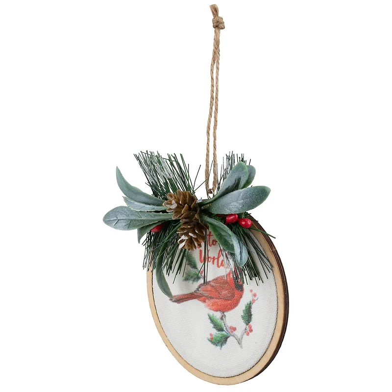 Cardinal and Pinecone "Joy to the World" Pine Disc Christmas Ornament - 5.25"