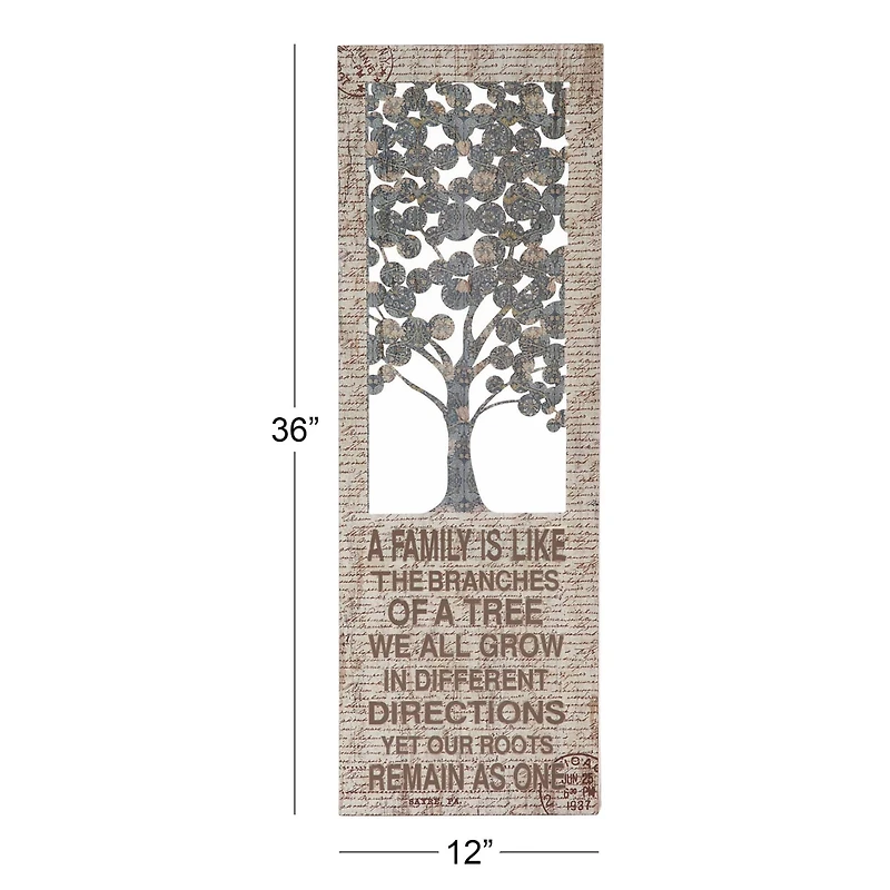 Beige Farmhouse Tree Metal Wall Decor, 36" x 12"