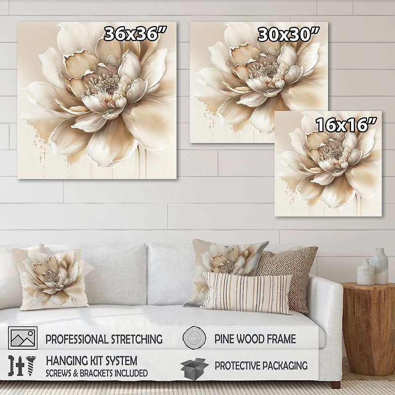 Designart 'Blooming Beige Floral Design III' Floral & Botanical Framed Canvas Wall Art