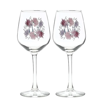 12oz. Mr. & Mr. Floral Wine Glass Set