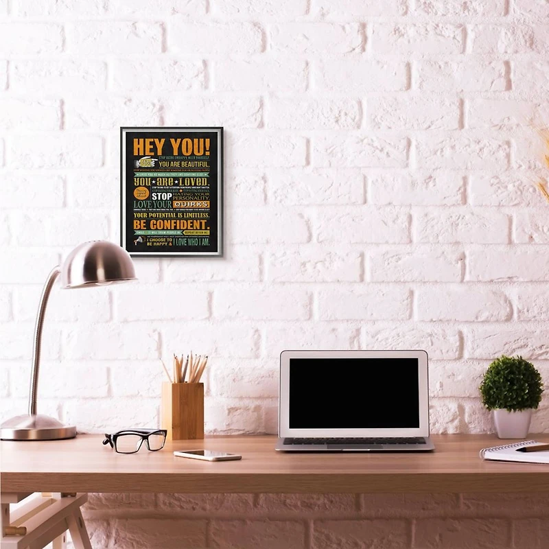 Stupell Industries Hey You Inspirational Black Framed Wall Art