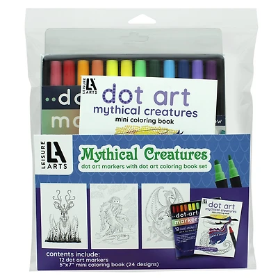 Leisure Arts® Dot Art Markers Mythical Creatures Mini Coloring Book Set