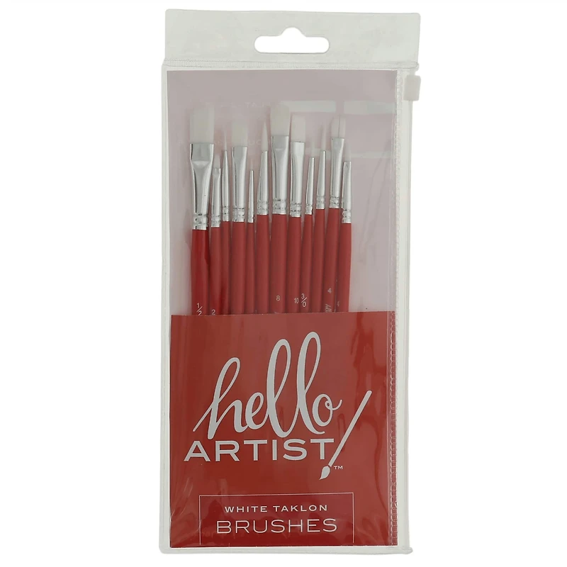 Hello, Artist! Short Handle White Taklon 12 Piece Brush Set