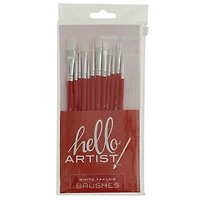Hello, Artist! Short Handle White Taklon 12 Piece Brush Set