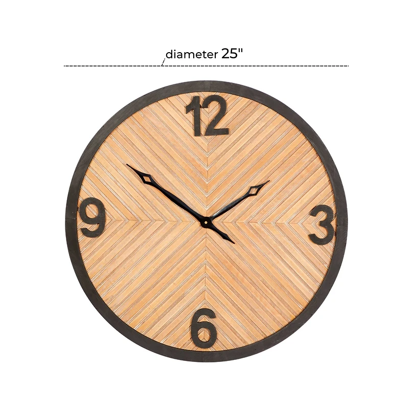 25" Brown Wood Industrial Wall Clock