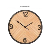 25" Brown Wood Industrial Wall Clock