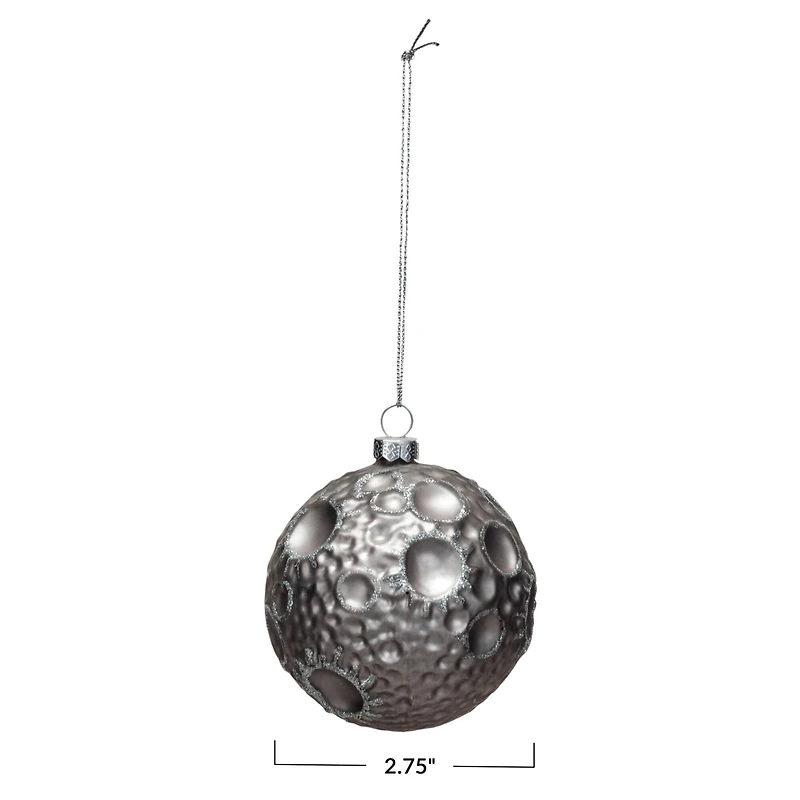 Hello Honey® 2.75" Silver Round Glass Moon Ornament with Glitter