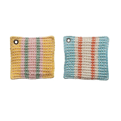 Hello Honey® Stripes Cotton Waffle Weave Pot Holders with Grommets Set