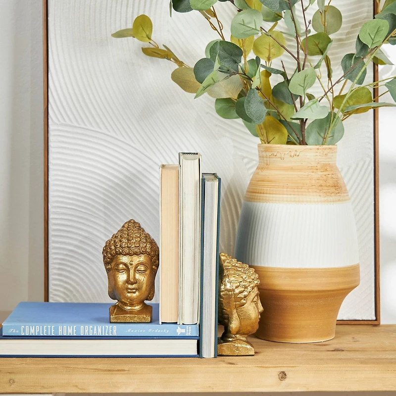 6" Gold Metal Buddha Bookends Set