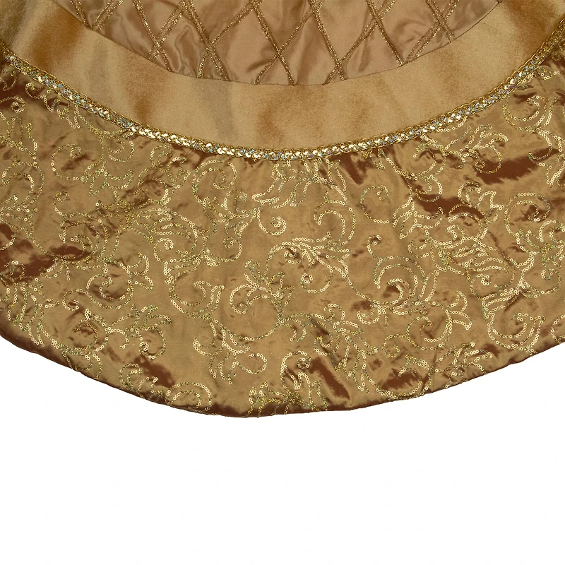 72" Gold Quilted Christmas Tree Skirt with Iridescent Sequins