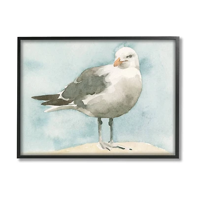 Stupell Industries Soft Focus Seagull On Waterfront Beige Blue in Frame Wall Art