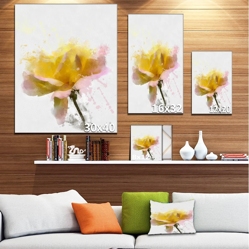 Designart - Yellow Rose with Green Stem