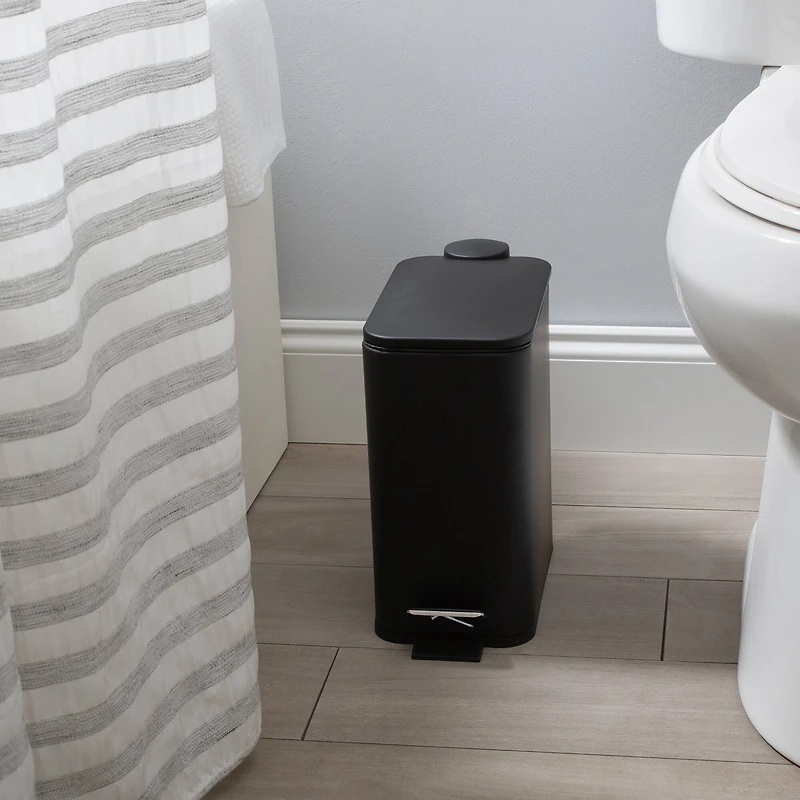 Simplify Black 5L Slim Rectangular Pedal Trash Bin with Soft Close Lid