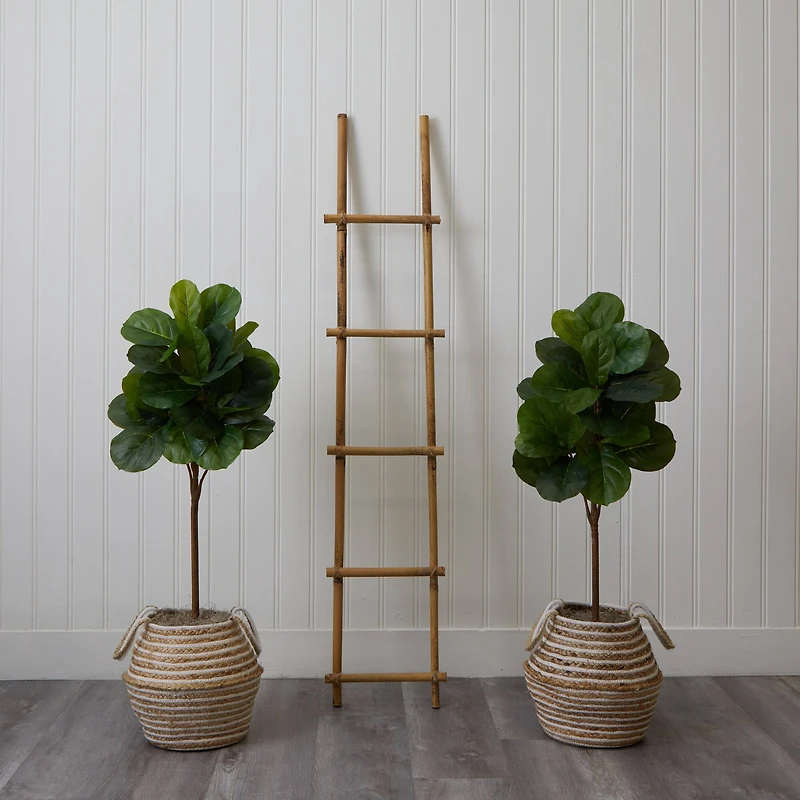 3.5ft. Artificial Fiddle Leaf Fig Tree with Handmade Jute & Cotton Basket with Tassels