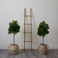 3.5ft. Artificial Fiddle Leaf Fig Tree with Handmade Jute & Cotton Basket with Tassels