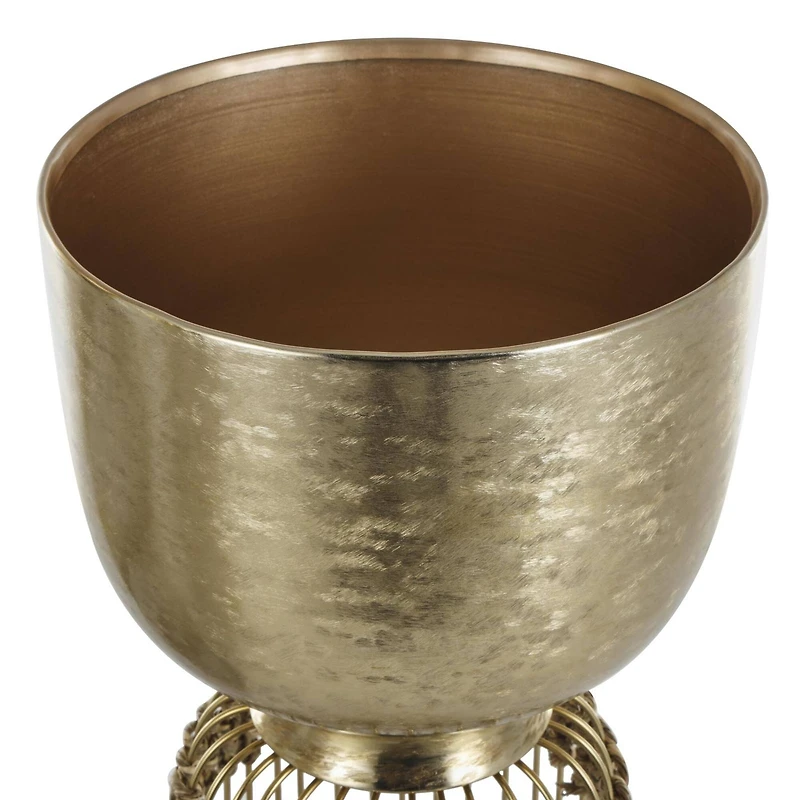 Gold Metal Textured Rounded Dome Planter & Pedestal Base Set