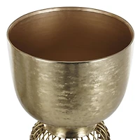 Gold Metal Textured Rounded Dome Planter & Pedestal Base Set