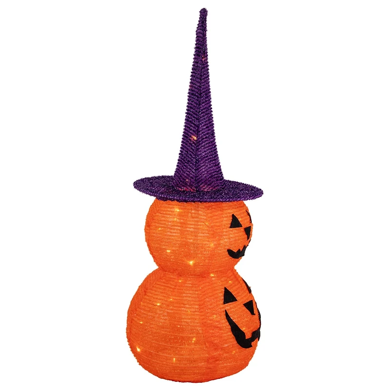 30" Pop Up Lighted Tinsel Stacked Jack-O-Lanterns Halloween Decoration