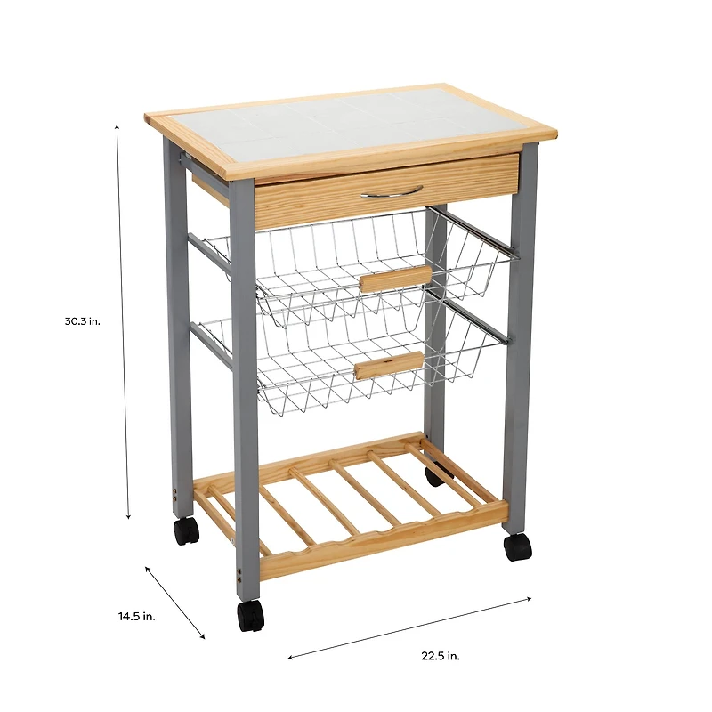 Organize It All Rolling Kitchen Cart with Wine Rack