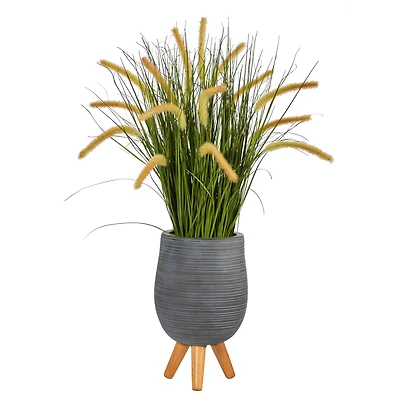 3ft. Onion Grass Plant in Gray Planter with Stand