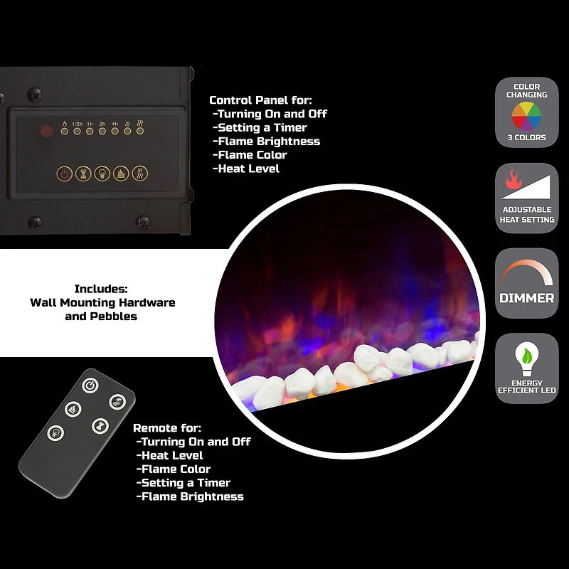 Hastings Home 54" Black LED Electric Wall Fireplace