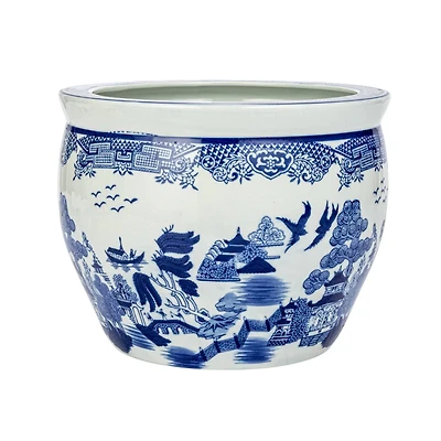 Hello Honey® 12.25" Blue & White Hand-Painted Stoneware Planter