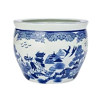 Hello Honey® 12.25" Blue & White Hand-Painted Stoneware Planter