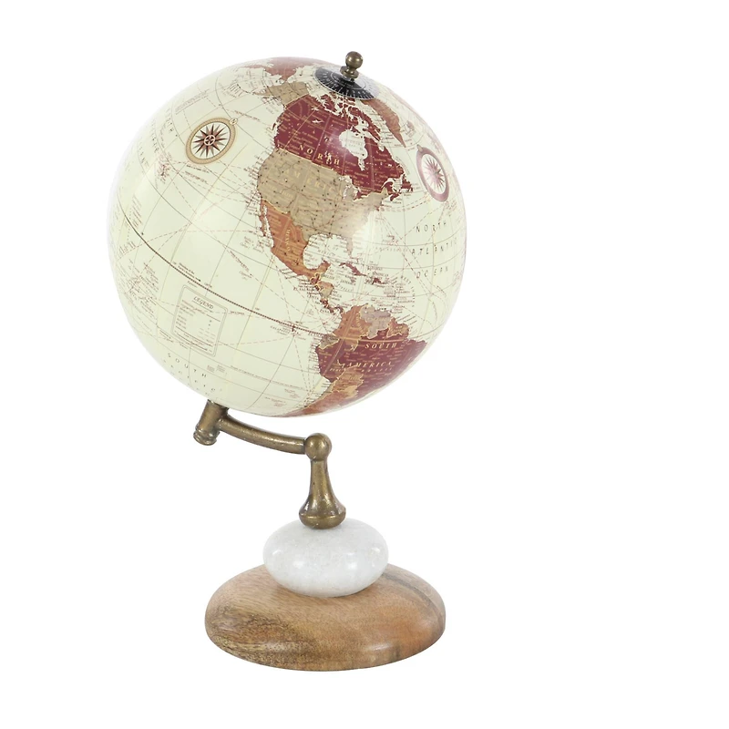 13" Cream Mango Wood & Marble Contemporary Globe