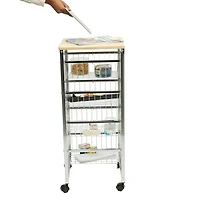 Mind Reader 34" Silver 4-Tier Wire Basket Cart with Wood Surface
