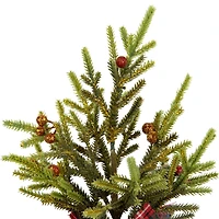 9" Unlit Glittered Pine with Berries Artificial Christmas Tree Set