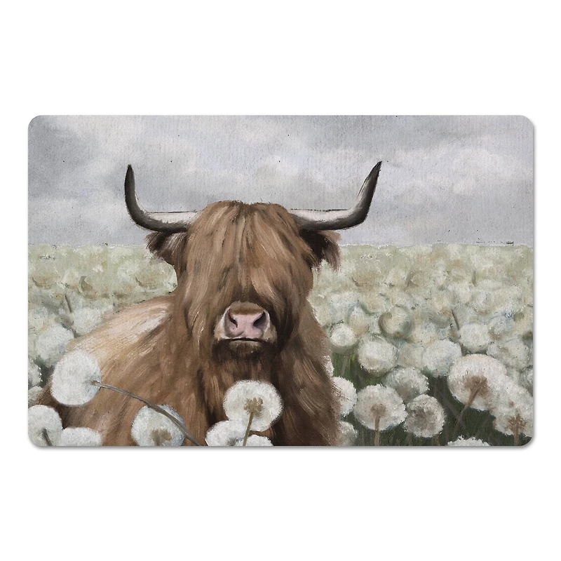 18" x 27" Highland Cow Dandelion Field Floor Mat