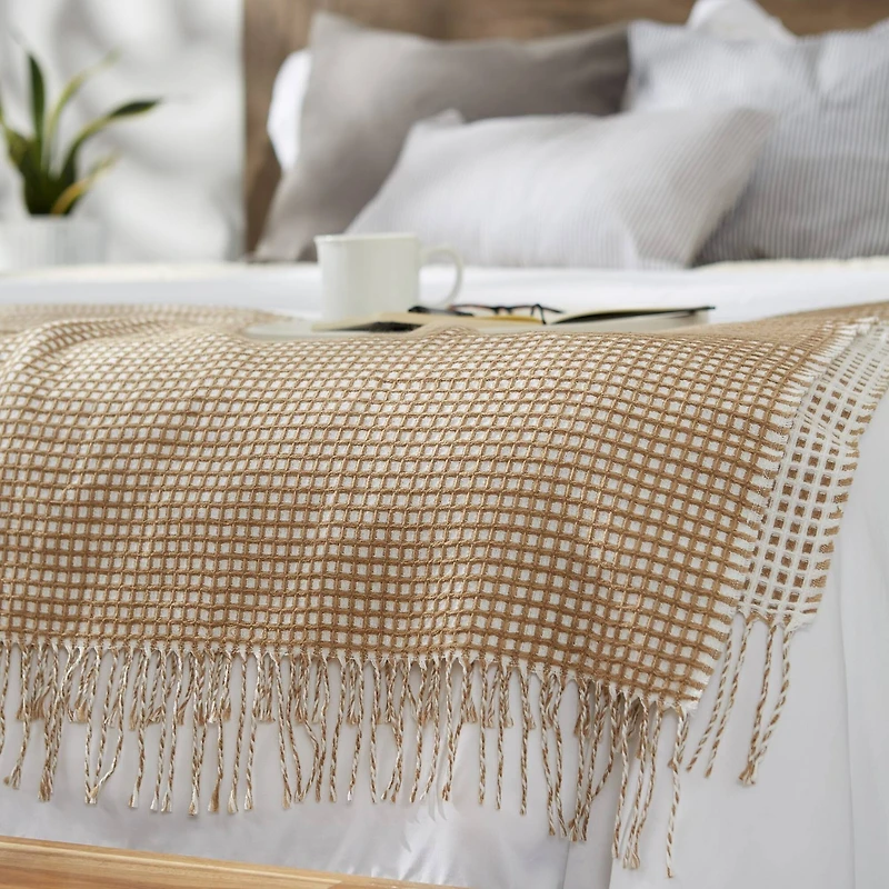 DII® Stone & White Waffle Knit Throw
