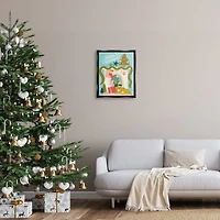 Stupell Industries Whimsical Fireplace Merry Christmas Framed Floater Canvas Wall Art