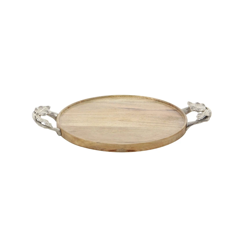 Brown Round Mango Wood Farmhouse Tray Set