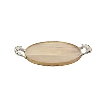 Brown Round Mango Wood Farmhouse Tray Set