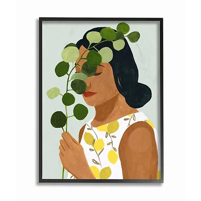 Stupell Industries Woman With Plant Green Fashion Modern Painting in Black Frame Wall Art