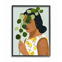 Stupell Industries Woman With Plant Green Fashion Modern Painting in Black Frame Wall Art