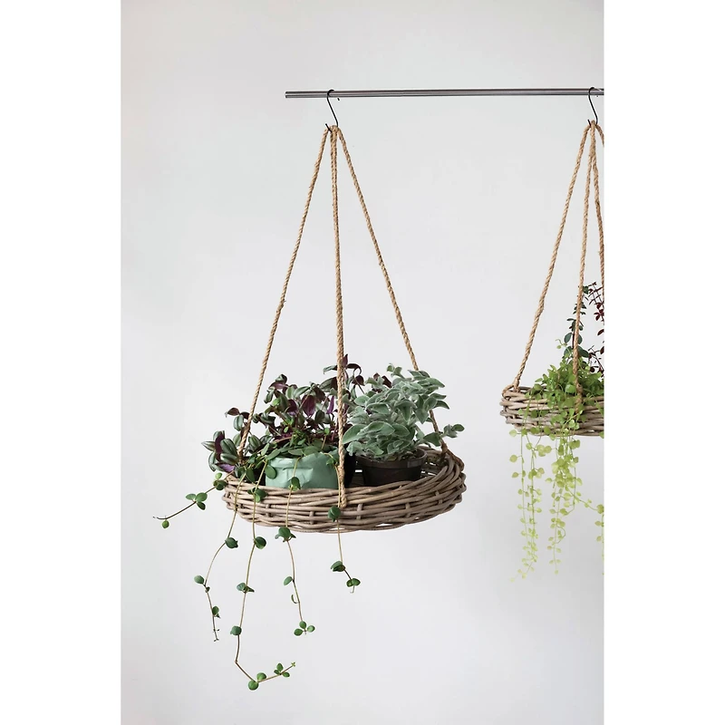 Hello Honey® Handwoven Hanging Rattan Baskets with Rope Hangers Set