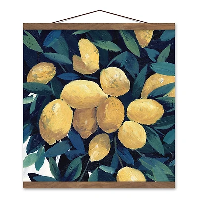 Lemon Tree Closeup Teak Hanging Canvas