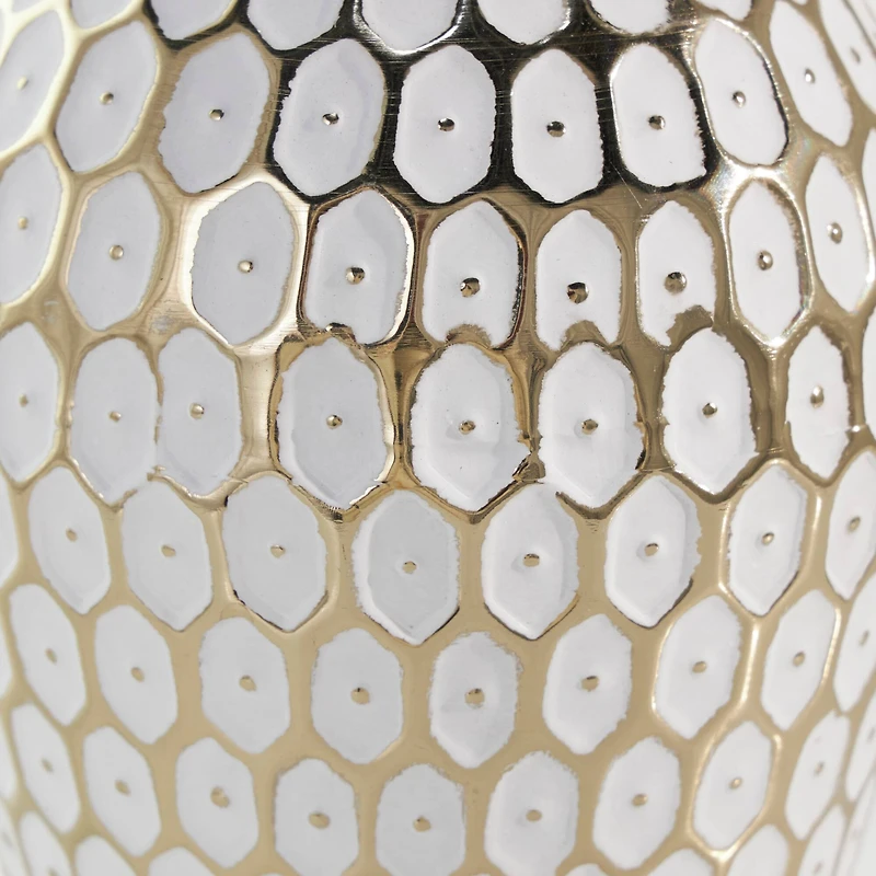 11" Gold & White Geometric Dot Metal Vase