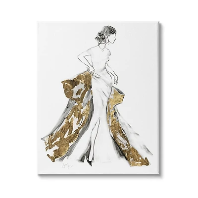 Stupell Industries Elegant Fashion Female Glam Coat Evening Dress Canvas Wall Art