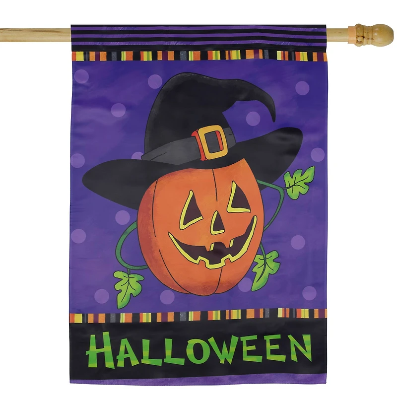 Happy Halloween Pumpkin in a Witch Hat Outdoor Garden Flag, 28" x 40"