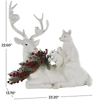 23" White Reindeer with Woodland Animals Sculpture